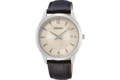 Seiko Heren stainless steel zwart leer zwart